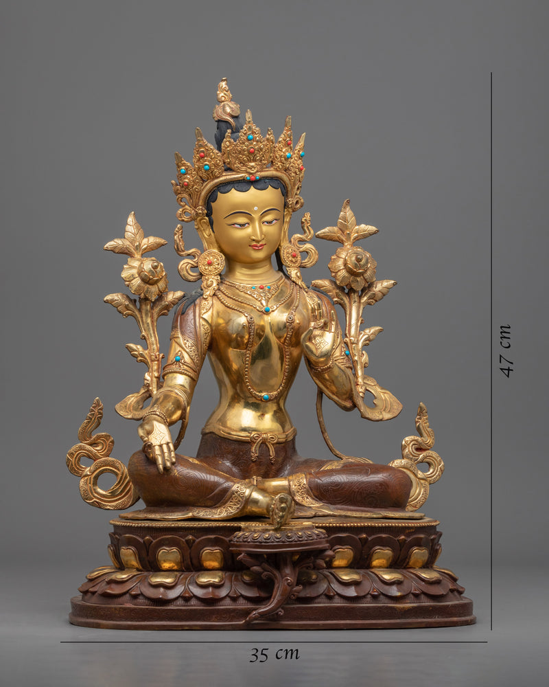 Green Tara Buddha Statue | Tibetan Art Plated with Gold