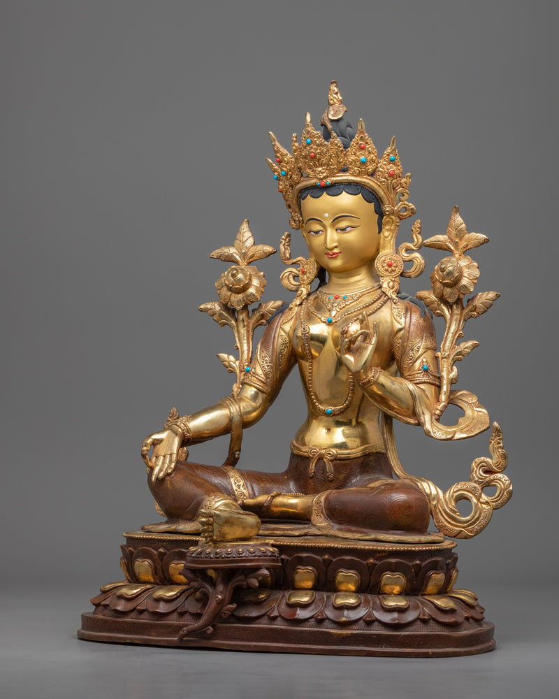 Green Tara Buddha Statue | Tibetan Art Plated with Gold