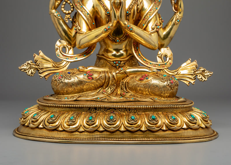 Avalokitesvara Bodhisattva Statue | Gold Plated Himalayan Art