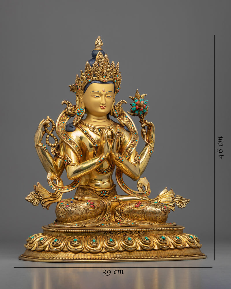 Avalokitesvara Bodhisattva Statue | Gold Plated Himalayan Art