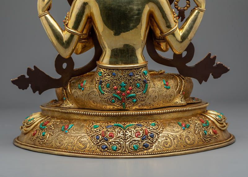 Avalokitesvara Bodhisattva Statue | Gold Plated Himalayan Art