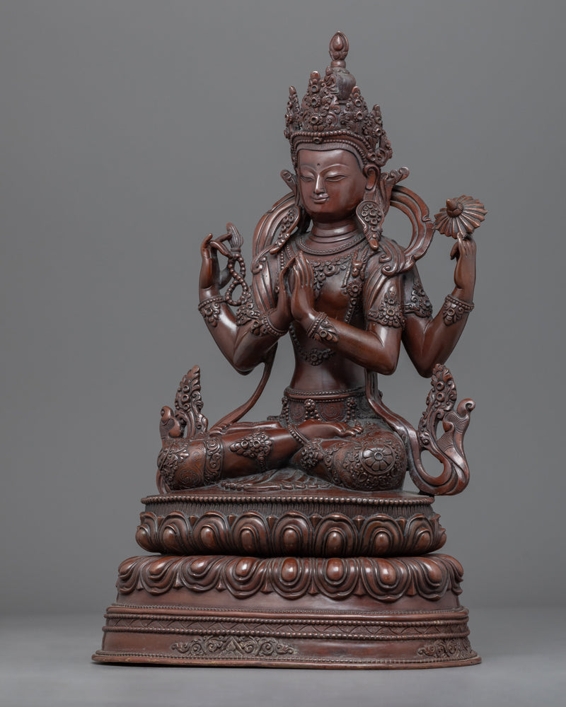 Oxidized Copper Body Bodhisattva Avalokitesvara Statue | Bodhisattva Sculpture for Practice