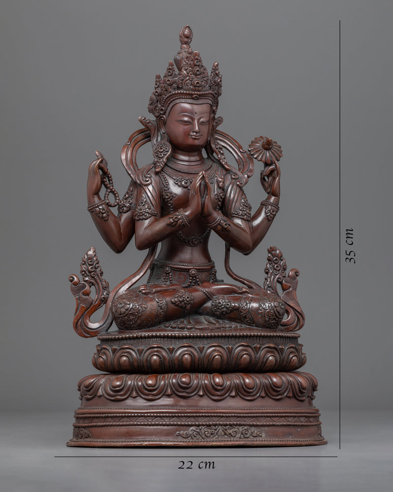 Oxidized Copper Body Bodhisattva Avalokitesvara Statue | Bodhisattva Sculpture for Practice