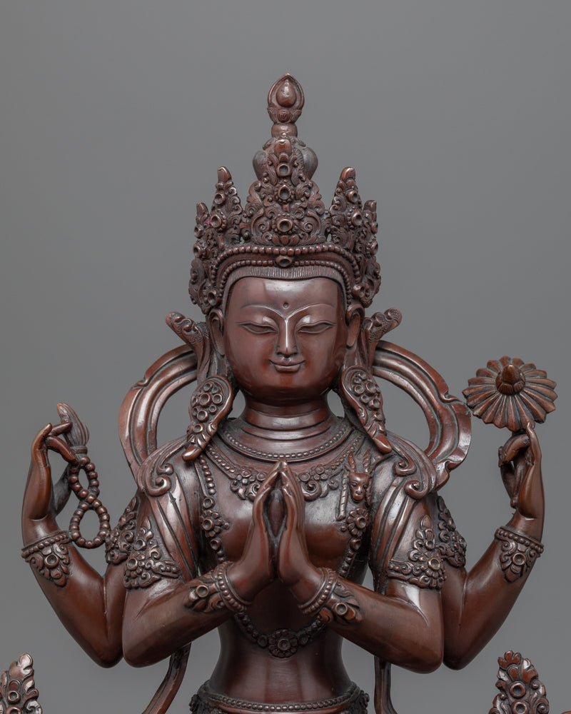 Oxidized Copper Body Bodhisattva Avalokitesvara Statue | Bodhisattva Sculpture for Practice