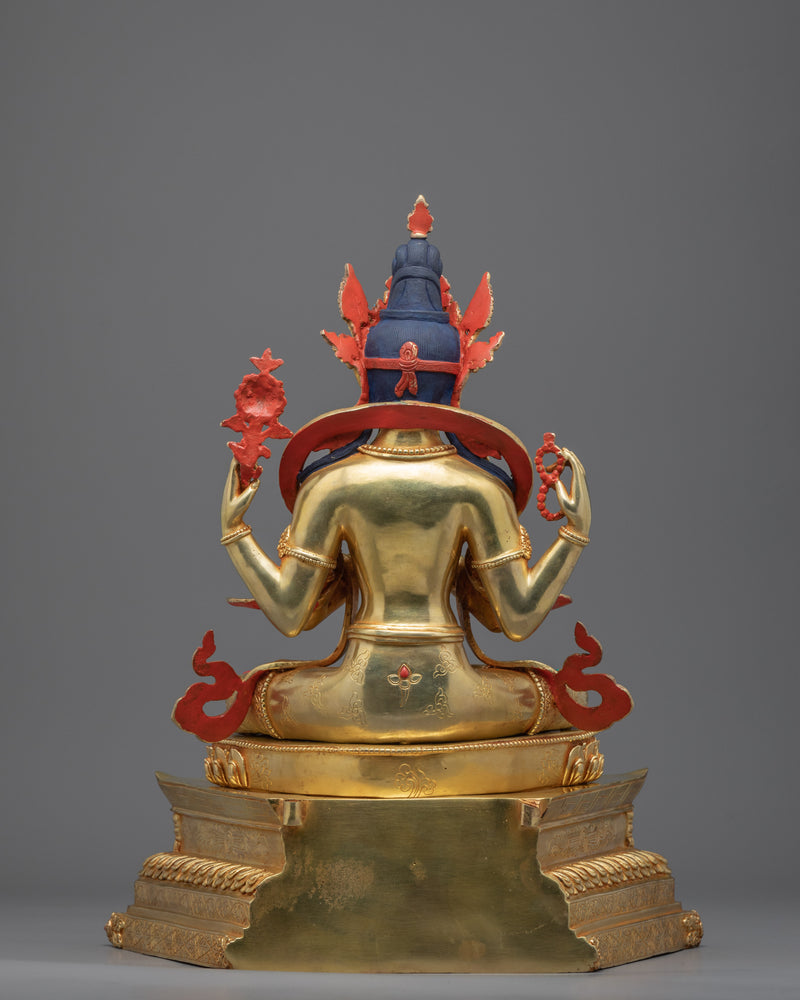 Tibetan Chenrezig Statue | Traditionally Gold Gilded Artwork