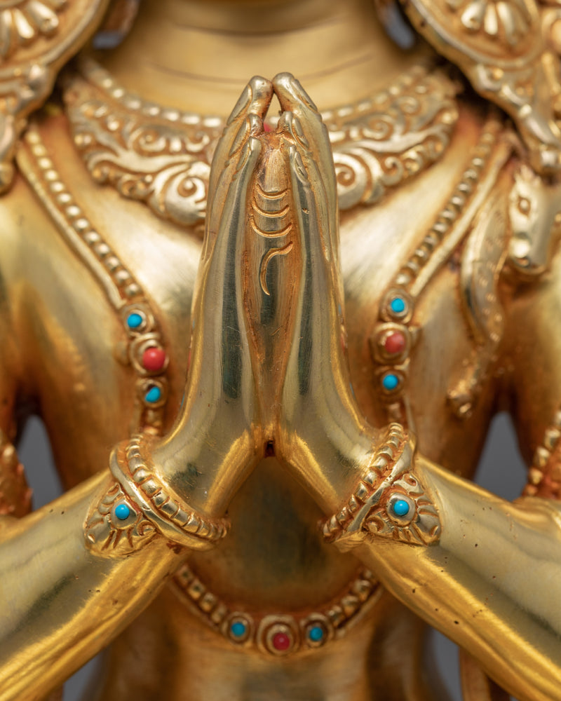 Tibetan Chenrezig Statue | Traditionally Gold Gilded Artwork