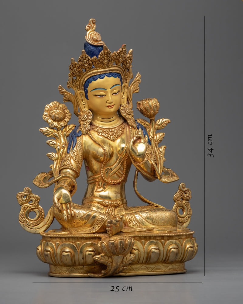 Traditional Green Tara Deity Statue | Buddhist Deity of Prosperity Statue