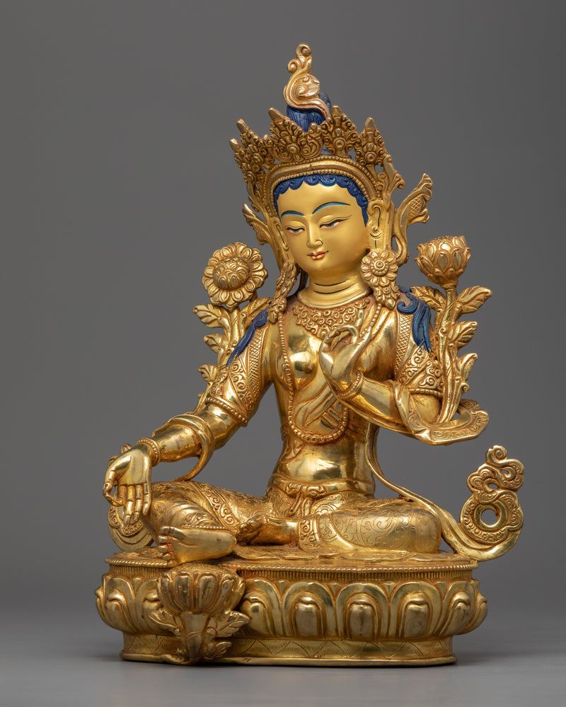 Traditional Green Tara Deity Statue | Buddhist Deity of Prosperity Statue