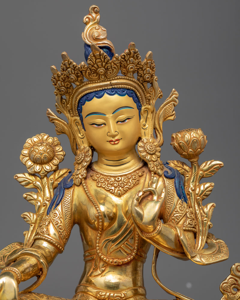 Traditional Green Tara Deity Statue | Buddhist Deity of Prosperity Statue