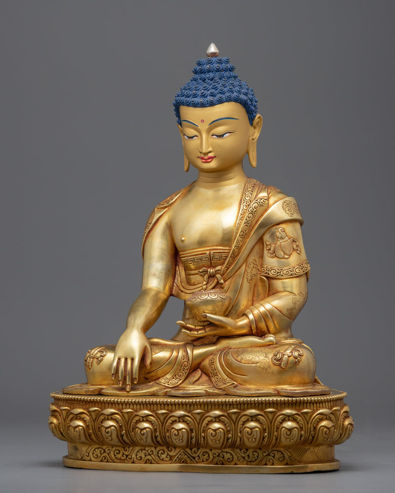 Genuine Gold-Gilded Buddha Shakyamuni Sculpture | Religious Buddha Statue