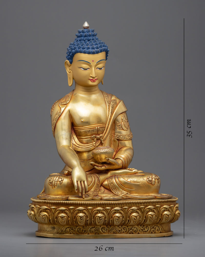 Genuine Gold-Gilded Buddha Shakyamuni Sculpture | Religious Buddha Statue