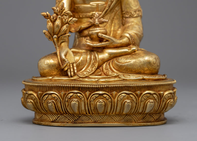 Gold Gilded Medicine Buddha Healing Statue | Traditional Buddhist Gold Plated Sculpture