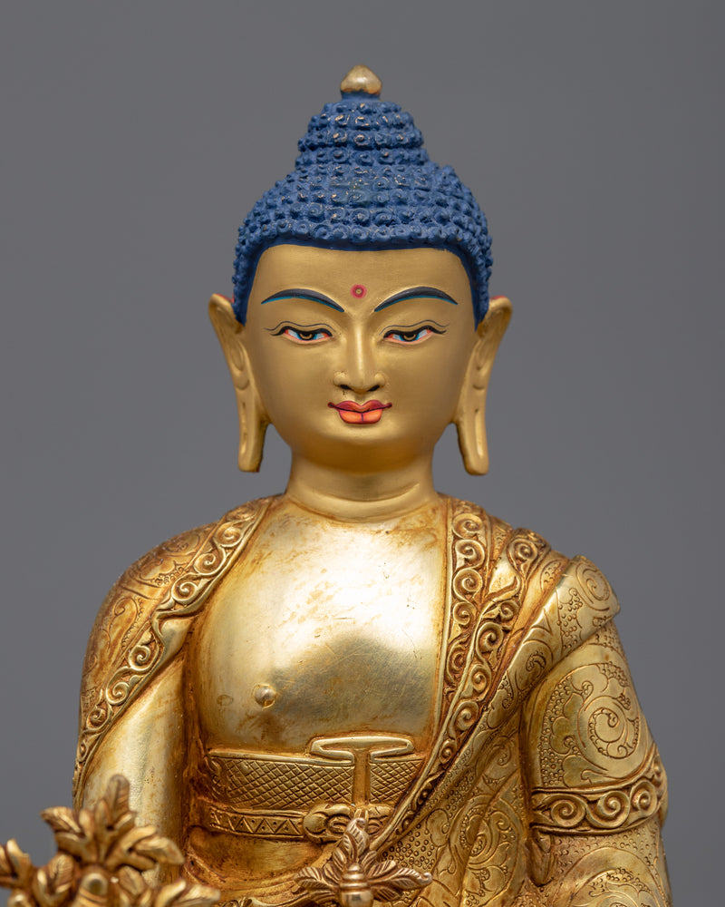 Gold Gilded Medicine Buddha Healing Statue | Traditional Buddhist Gold Plated Sculpture