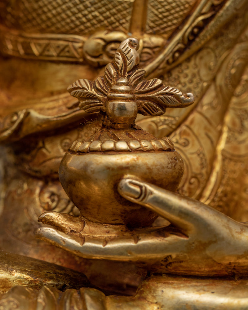 Gold Gilded Medicine Buddha Healing Statue | Traditional Buddhist Gold Plated Sculpture