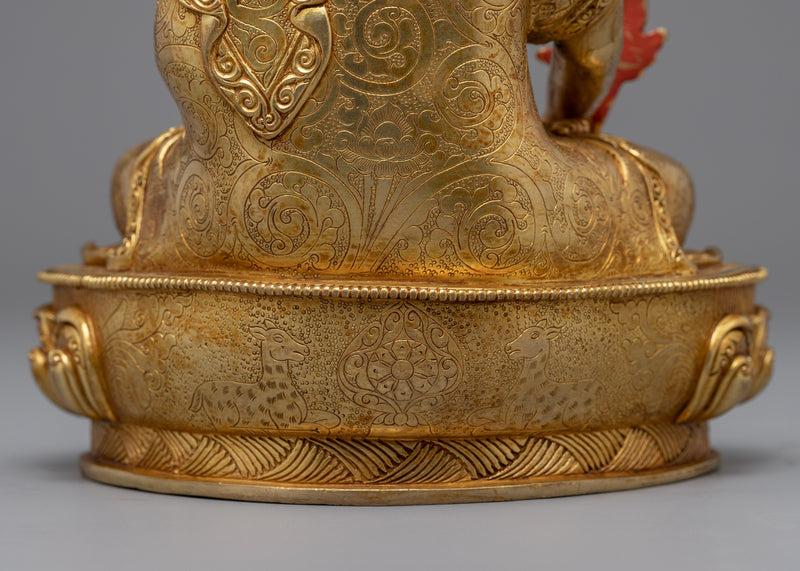 Gold Gilded Medicine Buddha Healing Statue | Traditional Buddhist Gold Plated Sculpture