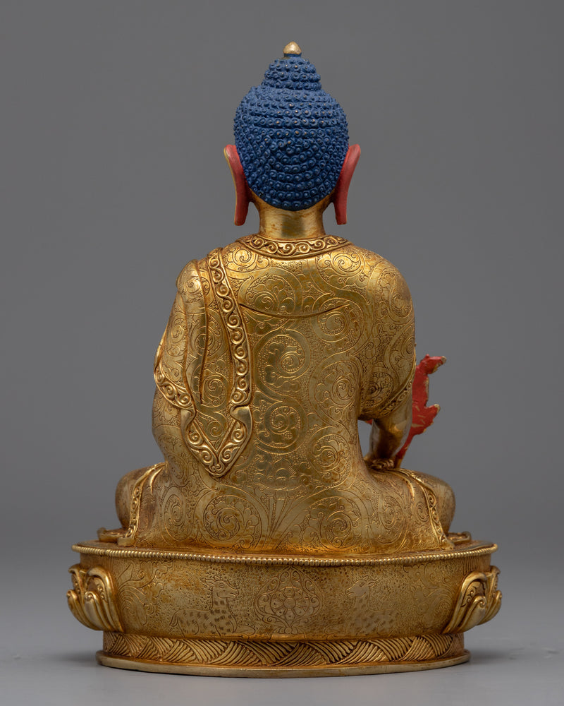 Gold Gilded Medicine Buddha Healing Statue | Traditional Buddhist Gold Plated Sculpture