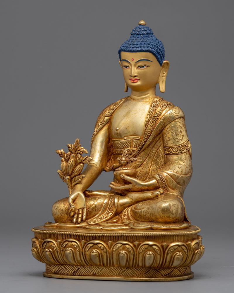 Gold Gilded Medicine Buddha Healing Statue | Traditional Buddhist Gold Plated Sculpture