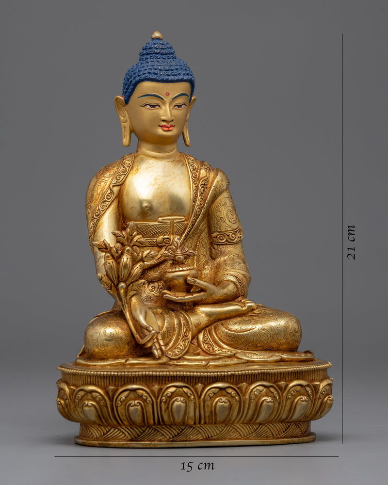 Gold Gilded Medicine Buddha Healing Statue | Traditional Buddhist Gold Plated Sculpture