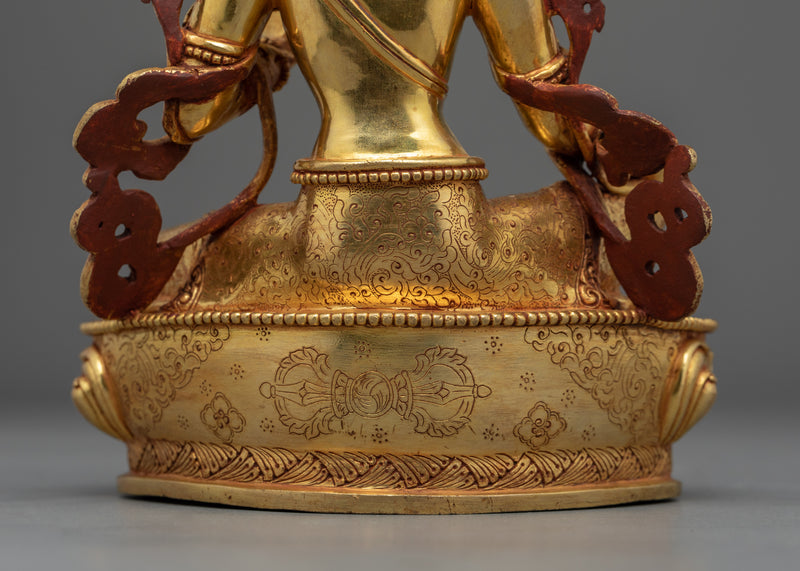 Green Tara, Female Bodhisattva of Compassion Statue | Tibetan Art Plated with Gold