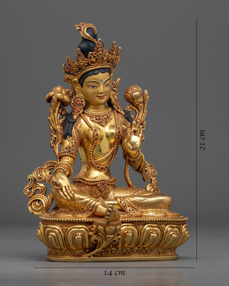 Green Tara, Female Bodhisattva of Compassion Statue | Tibetan Art Plated with Gold