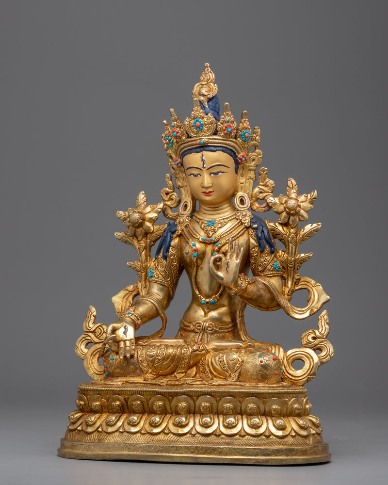 24k Gold Female Bodhisattva of Compassion,  White Tara Statue | Religious Statue for Meditation