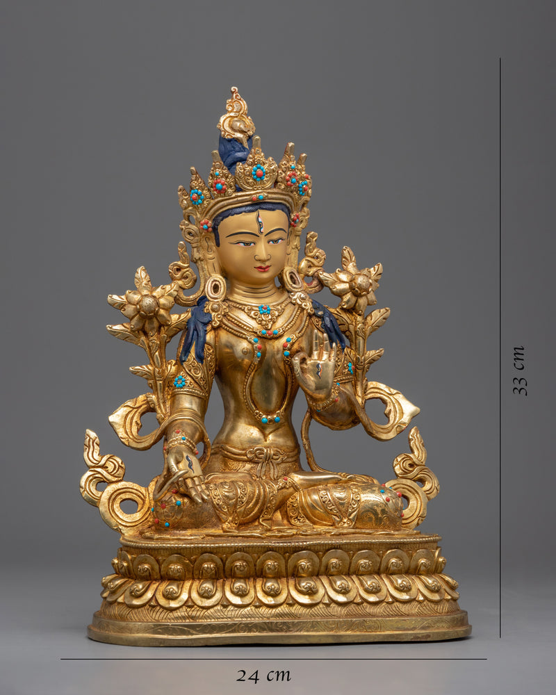 24k Gold Female Bodhisattva of Compassion,  White Tara Statue | Religious Statue for Meditation