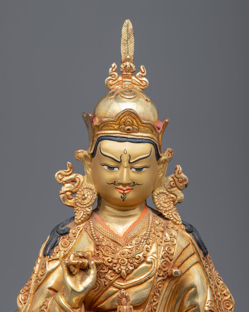 Gold-Gilded Guru Padmasambhava Mantra Statue | Lotus Born Guru Rinpoche Satue