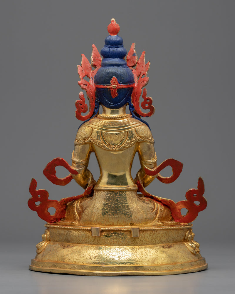 Gold Painted Amitayus Statue | Handmade Artwork of Nepal