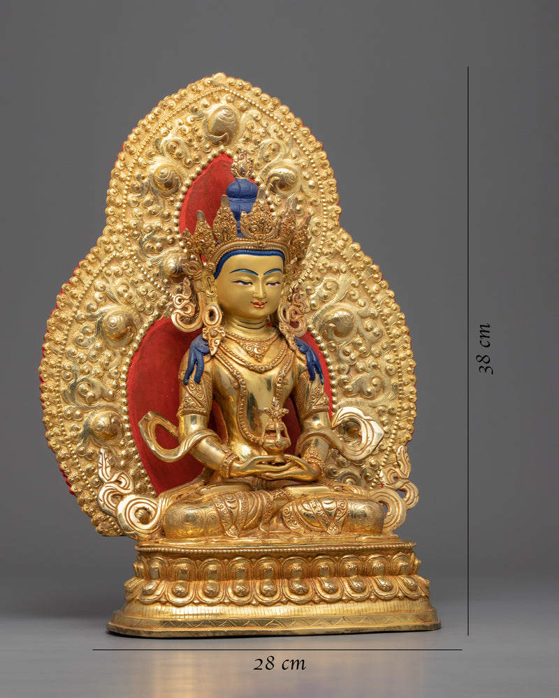 Gold Painted Amitayus Statue | Handmade Artwork of Nepal