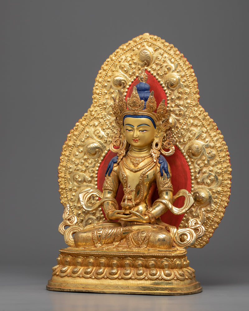 Gold Painted Amitayus Statue | Handmade Artwork of Nepal