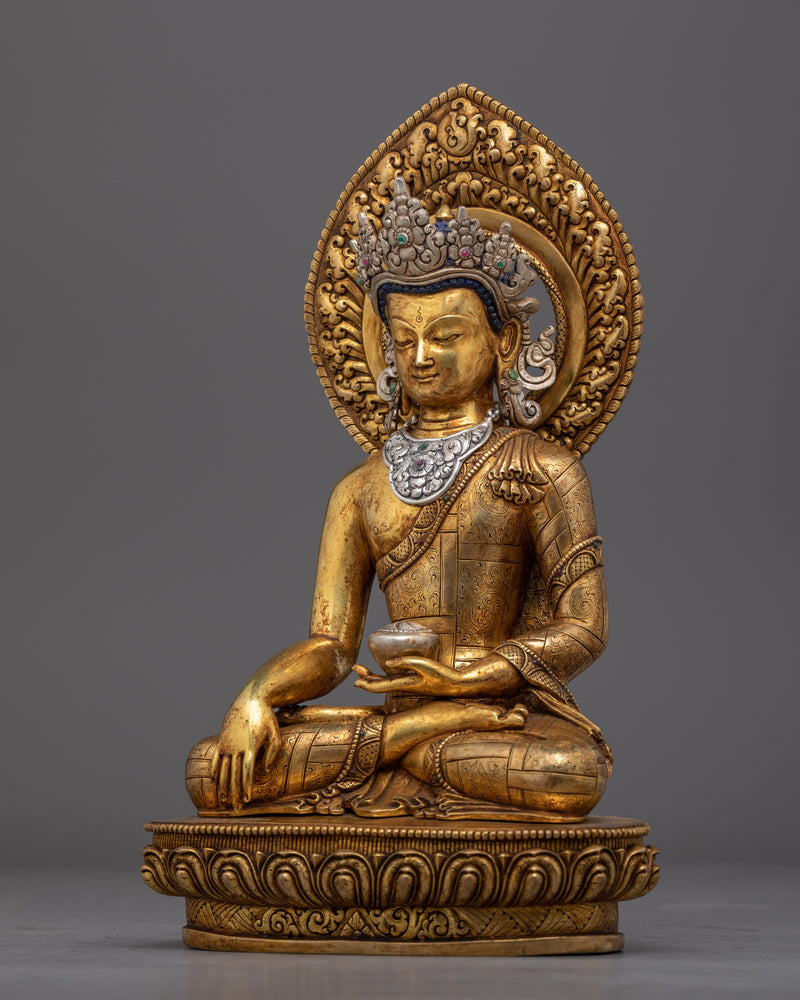 Crowned Buddha Shakyamuni Statue | Traditional Buddhist Statue with an Antique Finish