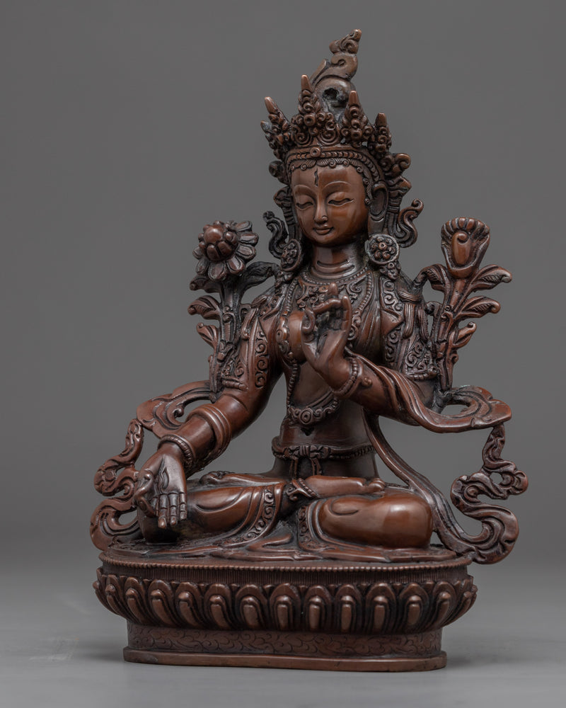 White Tara 9 Inches Tall Statue | Copper Body Artwork of Mother Tara