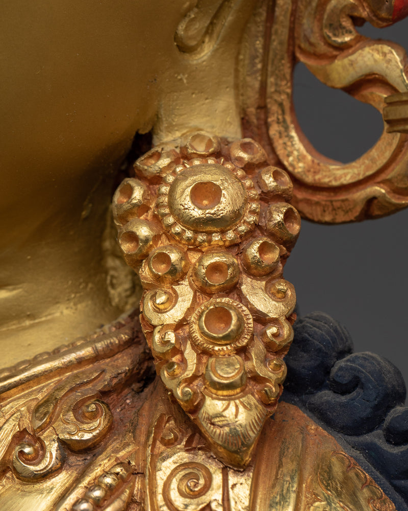 Manjushri Bodhisattva of Wisdom Statue | Gold Gilded Statue of Sword Wielding Bodhisattva