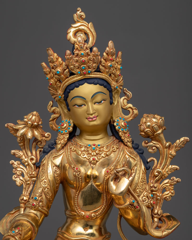 Tibetan Green Tara Mudra Statue for Meditation | Traditional Himalayan Buddhist Art