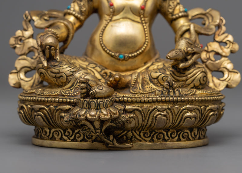 Gold Gilded Yellow Dzambhala Statue | Buddhist Wealth Deity Sculpture for Prosperity