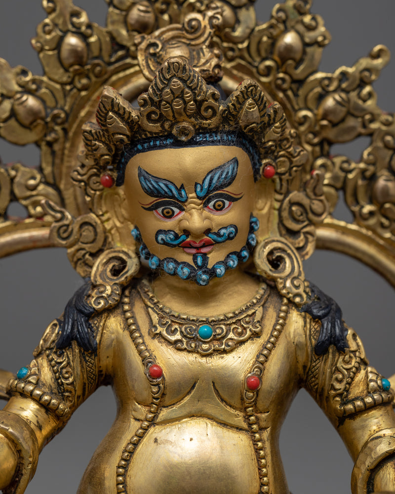 Gold Gilded Yellow Dzambhala Statue | Buddhist Wealth Deity Sculpture for Prosperity