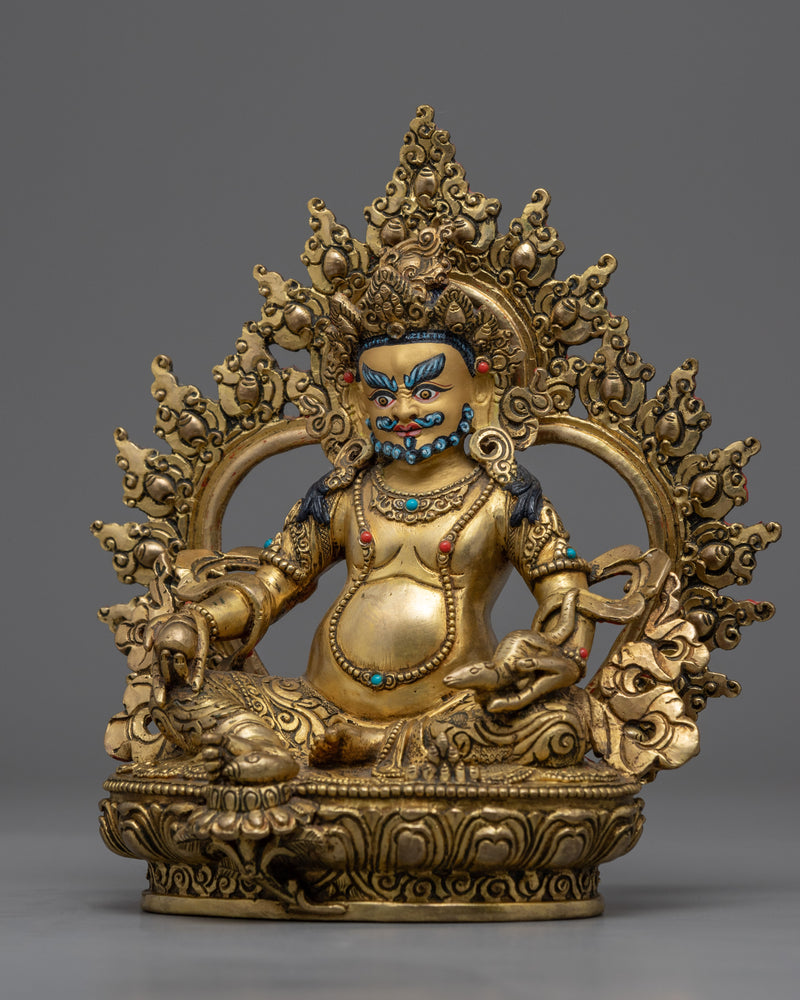 Gold Gilded Yellow Dzambhala Statue | Buddhist Wealth Deity Sculpture for Prosperity