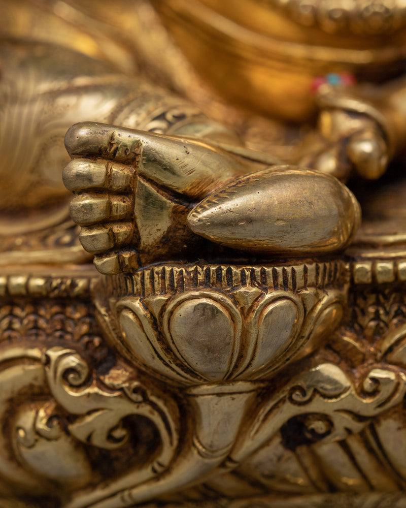 Dzambhala Buddha God of Wealth Statue | Gold Gilded Buddhist Art