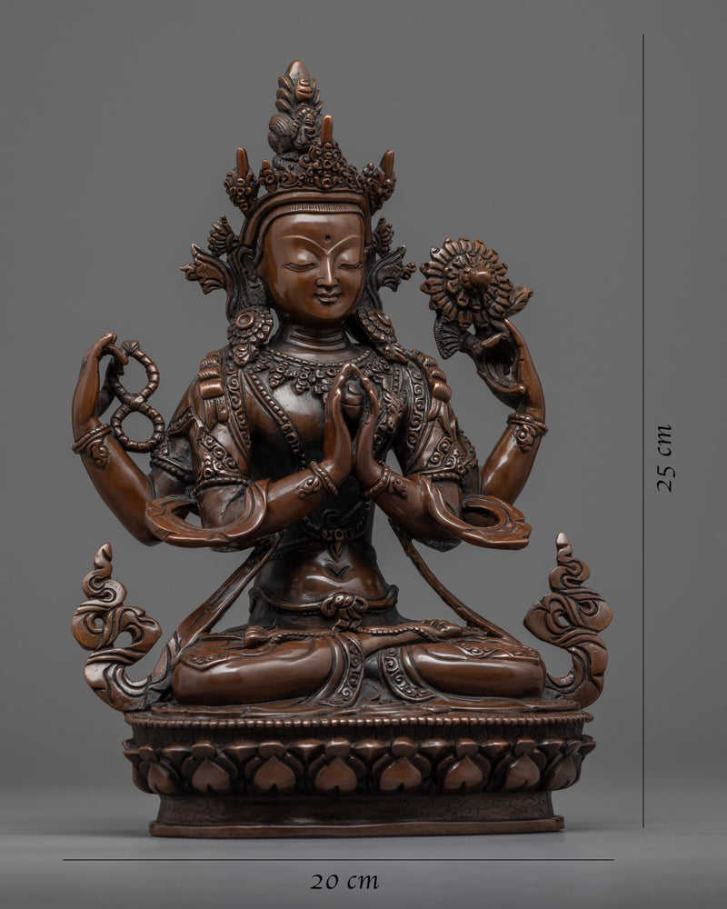 Chenrezig Copper Statue | Hand-Crafted Traditional Artwork of Nepal