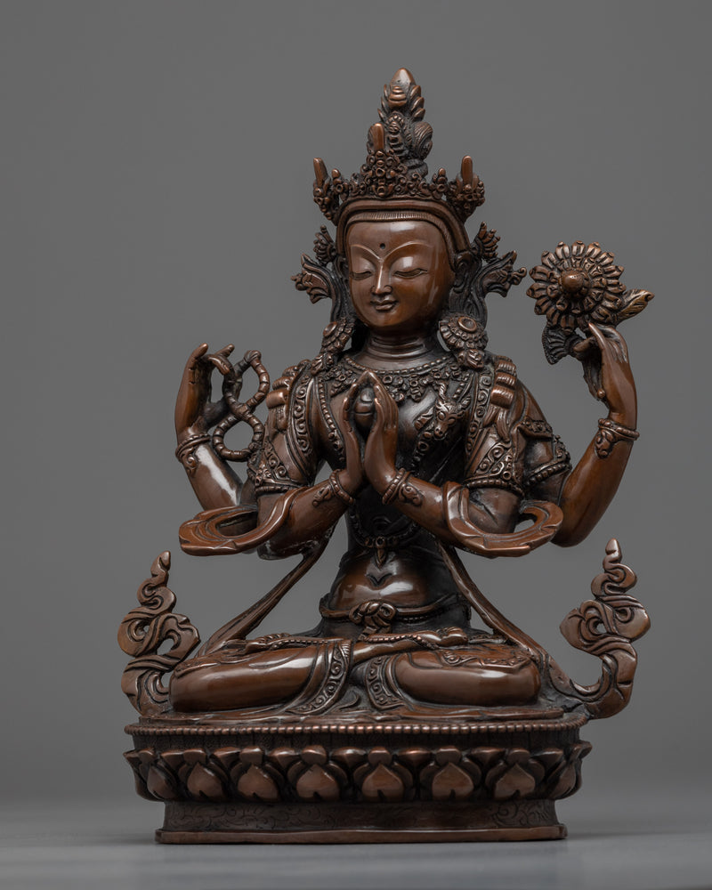 Chenrezig Copper Statue | Hand-Crafted Traditional Artwork of Nepal