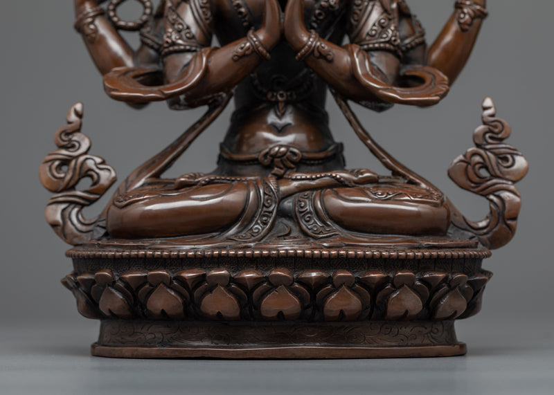 Chenrezig Copper Statue | Hand-Crafted Traditional Artwork of Nepal