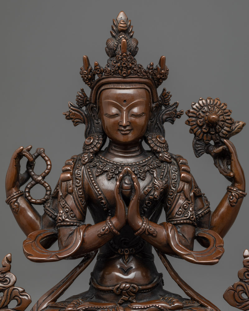 Chenrezig Copper Statue | Hand-Crafted Traditional Artwork of Nepal