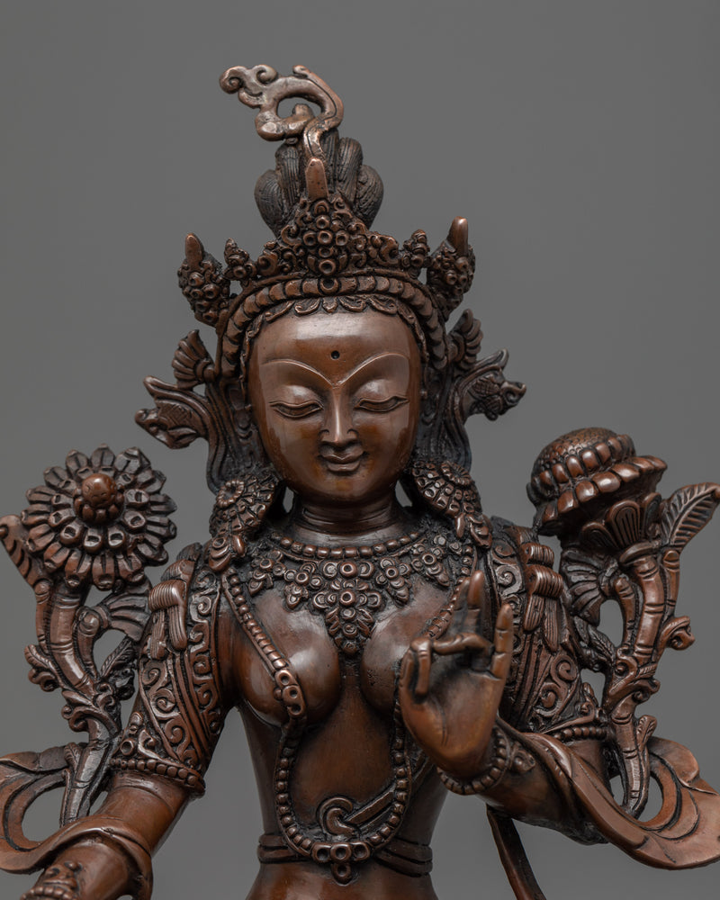 Green Tara Garden Statue | Handmade Buddhist Sculpture of Mother Tara