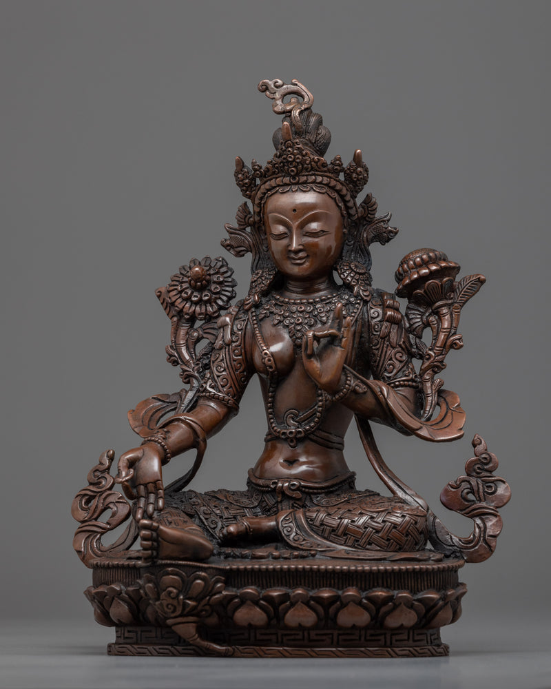 Green Tara Garden Statue | Handmade Buddhist Sculpture of Mother Tara