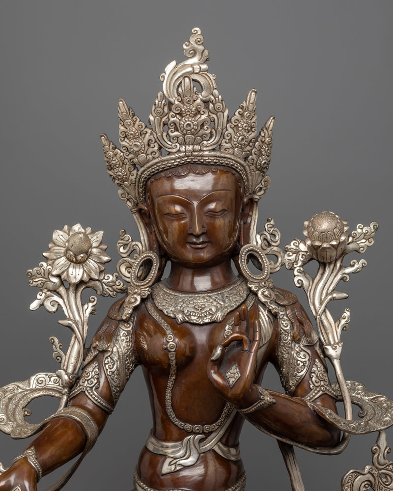 Green Tara Goddess of Compassion | Handmade Sculpture | Silver Plated