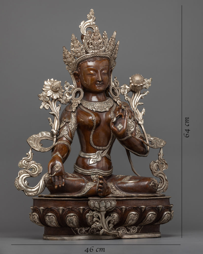 Green Tara Goddess of Compassion | Handmade Sculpture | Silver Plated