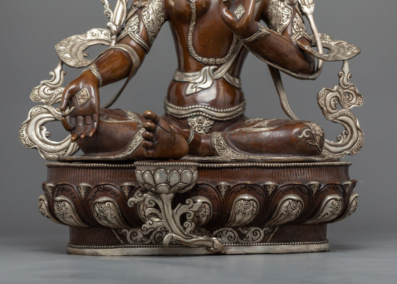 Green Tara Goddess of Compassion | Handmade Sculpture | Silver Plated