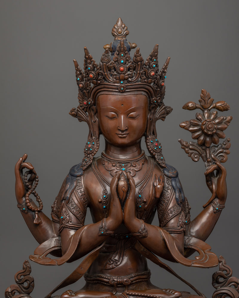 Statue of Chenrezig | Handmade Copper Sculpture of avalokiteshvara