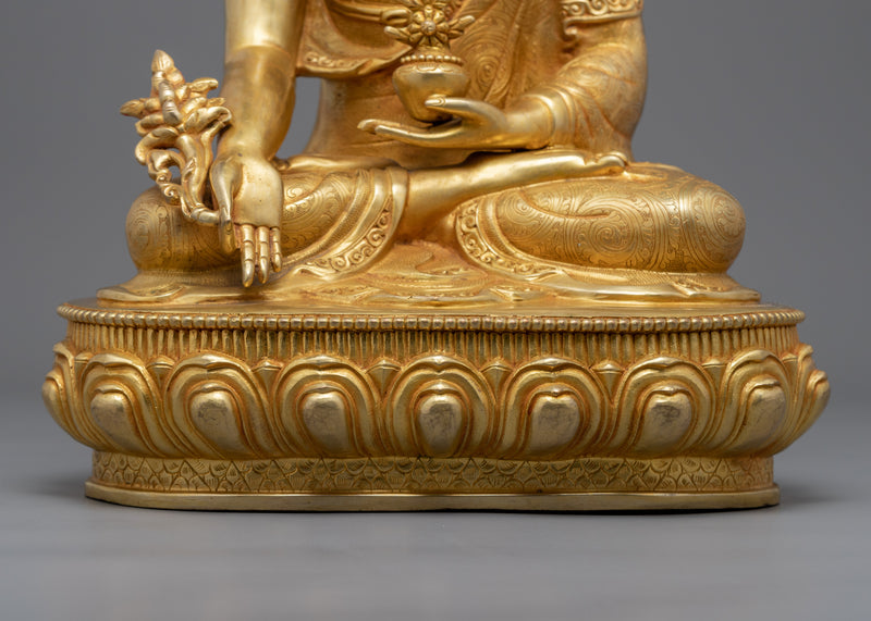 24K Gold Medicine Buddha Art | Traditional Tibetan Buddhist Statue