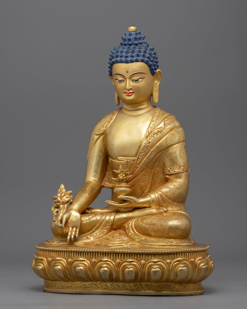 24K Gold Medicine Buddha Art | Traditional Tibetan Buddhist Statue